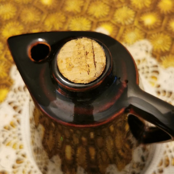 Vintage High Gloss Brown Glaze Pottery Leroux Creme de Cafe Jug Decanter - Picture 14 of 17